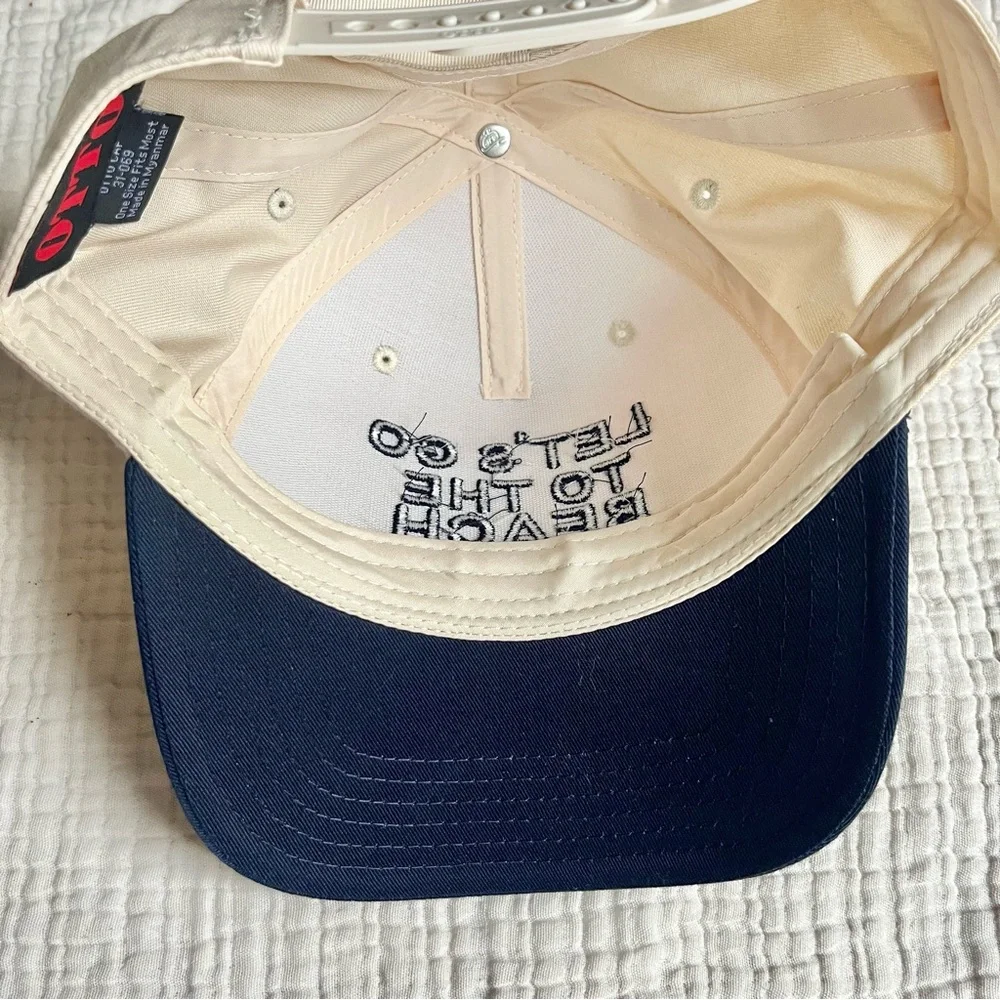 OTTO | NWOT Khaki & Navy Let’s Go To The Beach Trucker SnapBack Hat - Picture 4 of 5